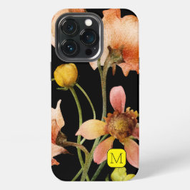 Funda Para iPhone 13 Pro diseño femenino elegante inicial Flores negras