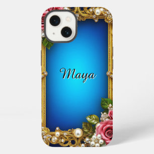 Diseño Floral Dorado Rosas Perlas regalo brillante