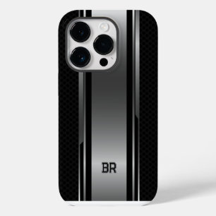 Funda Para iPhone 14 Pro Diseño geométrico masculino en negro y plata metál