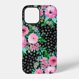 Funda Para iPhone 12 Diseño negro con elegante estampado de leopardo y