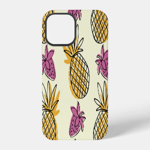 Funda Para iPhone 12 Diseño textil vintage de piña y fresa.