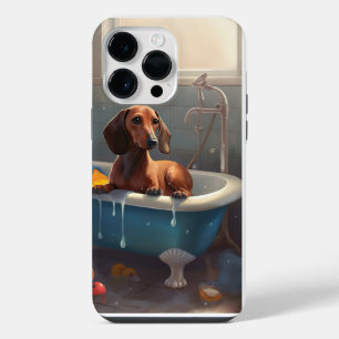 Funda Para iPhone 14 Pro Max Diversión en el baño del Dachshund