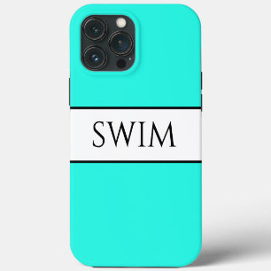 Funda Para iPhone 13 Pro Max Diviértete Texto de Natación de Rayas Blancas Aqua