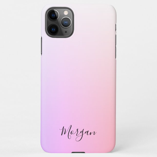 Funda Para iPhone DIY Black Script Name, Pink & Lavender Ombre (Reverso)