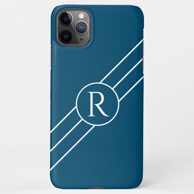 Funda Para iPhone DIY Líneas diagonales en un círculo de monograma b (Reverso)