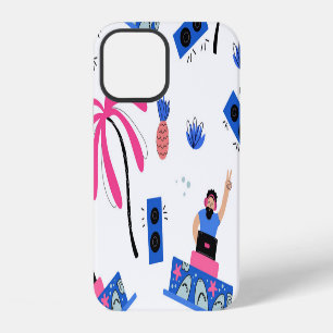 Funda Para iPhone 12 DJ alegre, patrón de playa tropical.