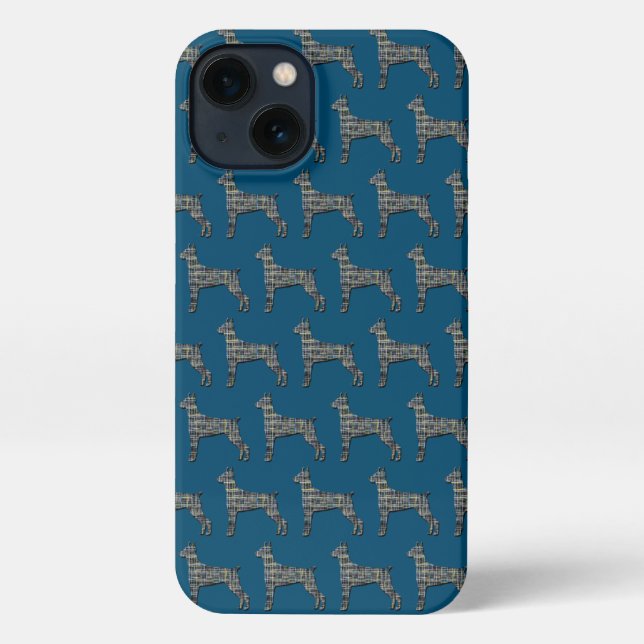 Funda Para iPhone Doberman Pinscher Cute Perro Silhouette Blue (Reverso )