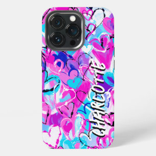 Funda Para iPhone 13 Pro Doodle de Arte Urbano, Corazones de Grafiti Colori