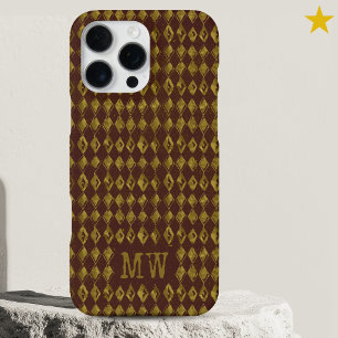 Funda Para iPhone 16 Pro Max Doodle de Diamante de Patrón de Monograma Personal