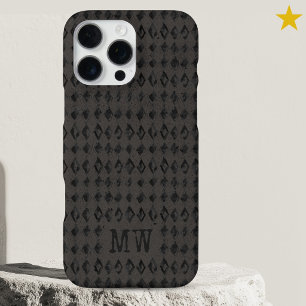 Funda Para iPhone 16 Pro Max Doodle de diamante gris negro Patrón de monograma 