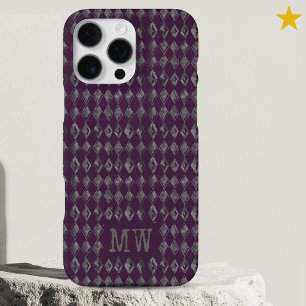 Funda Para iPhone 16 Pro Max Doodle de diamante gris púrpura con patrón de mono