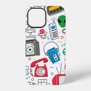 Funda Para iPhone 12 Doodle vintage de los 80 90 con radio boom, televi