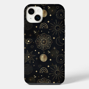 Funda Para iPhone 14 Plus Doodles Boho Gold Space Diseño Negro