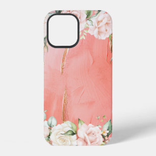 Funda Para iPhone 12 Dorado color de agua floral rosa rosa