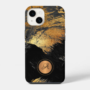 Funda Para iPhone 14 Dorado negro elegante moderno abstracto monogramad