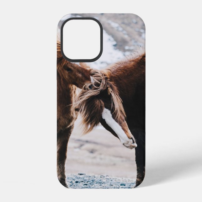 FUNDA PARA iPhone DOS CABALLOS MARRONES EN EL CAMPO (Reverso )
