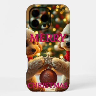 FUNDA PARA iPhone 16 PRO MAX DOS CANICHES CELEBRANDO LA NAVIDAD