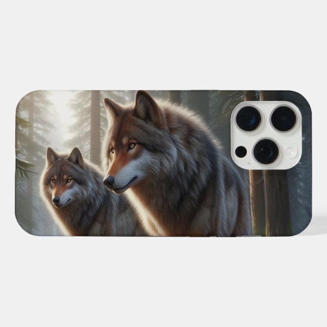 Funda Para iPhone Dos lobos en un bosque: la majestuosa fauna (Reverso Horizontal)