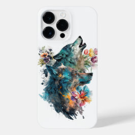 Funda Para iPhone 14 Pro Max Dos lobos rodeados de flores