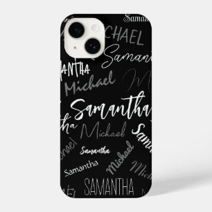 Funda Para iPhone 14 Dos nombres pareja patrón monograma blanco negro