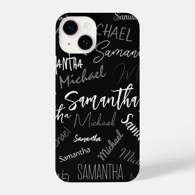 Funda Para iPhone Dos nombres pareja patrón monograma blanco negro (Reverso )