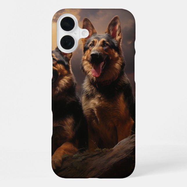 Funda Para iPhone Dos pastores alemanes al atardecer (Reverso )
