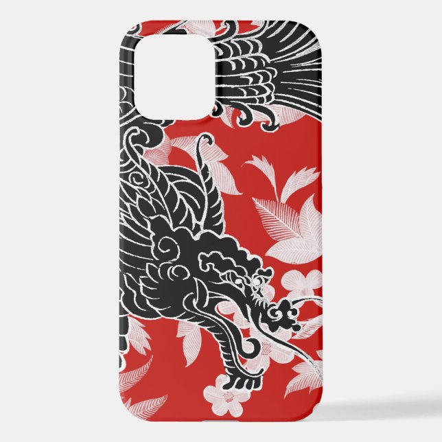 Funda Para iPhone Dragón asiático - Negro sobre rojo (Reverso )