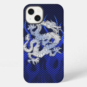Dragón azul en carbono cromado como llamas