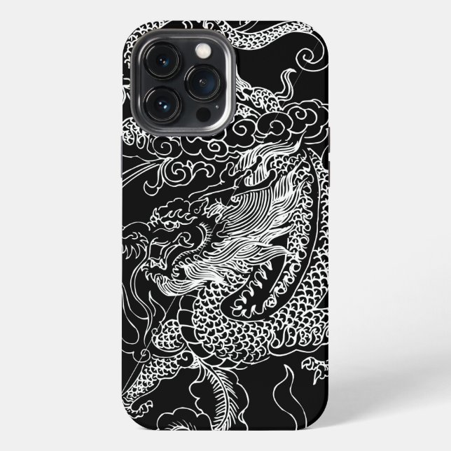 Funda Para iPhone Dragón blanco y negro (Reverso )