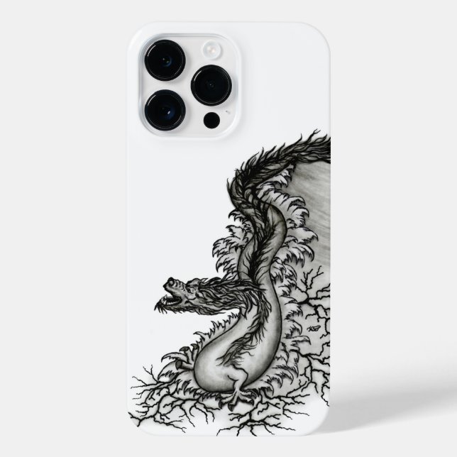 Funda Para iPhone Dragón chino, diseño blanco y negro en tatuostyl (Reverso)
