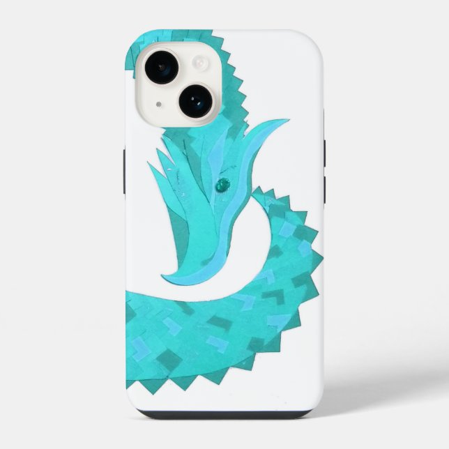 Funda Para iPhone dragón de corazón verdigris sobre blanco (Reverso )