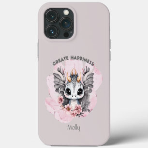 Funda Para iPhone 13 Pro Max Dragón mágico pequeño rosa y gris adorable