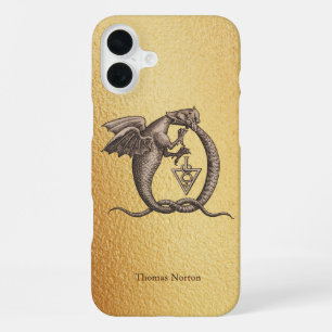 Funda Para iPhone 16 Plus Dragones mágicos Ouroboros con nombre Oro