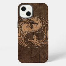 Dragones Yin Yang con efecto de grano de madera