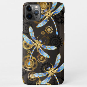 Funda Para iPhone 11Pro Max Dragoniscos de Steampunk sobre fondo rayado marrón