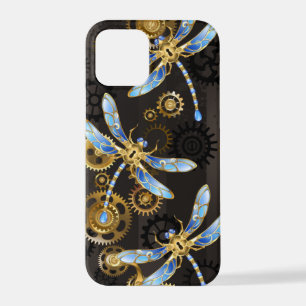Funda Para iPhone 12 Pro Dragoniscos de Steampunk sobre fondo rayado marrón