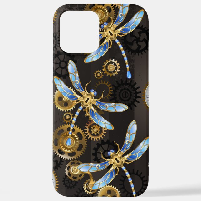 Funda Para iPhone Dragoniscos de Steampunk sobre fondo rayado marrón (Reverso )