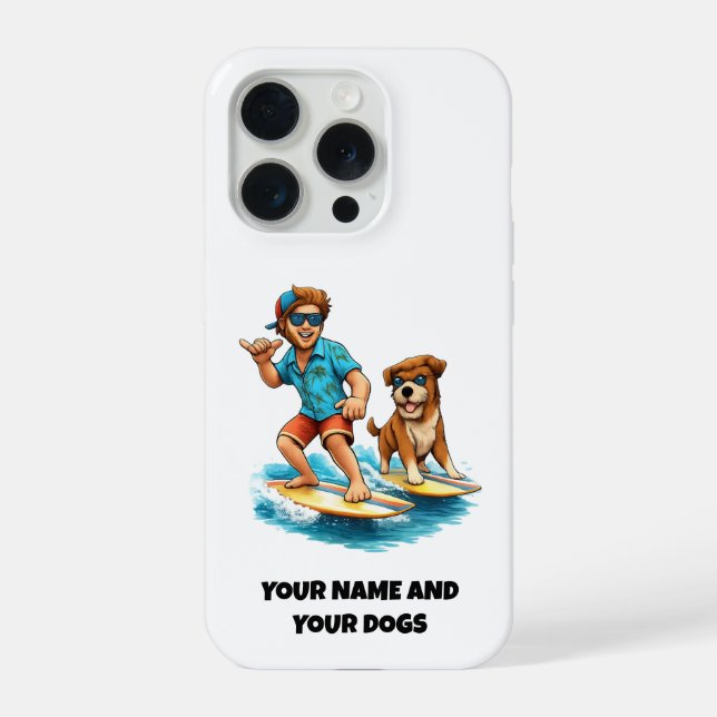 Funda Para iPhone Dude and His Dog Surfing FUN Phone Sticker (Reverso )