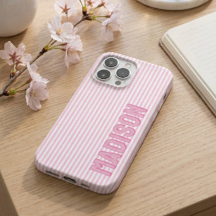 Funda Para iPhone 16 Pro Dulce Nombre Personalizado con Rayas Rosadas y Bla