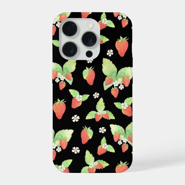 Funda Para iPhone Dulce patrón botánico de acuarela de fresa (Reverso )