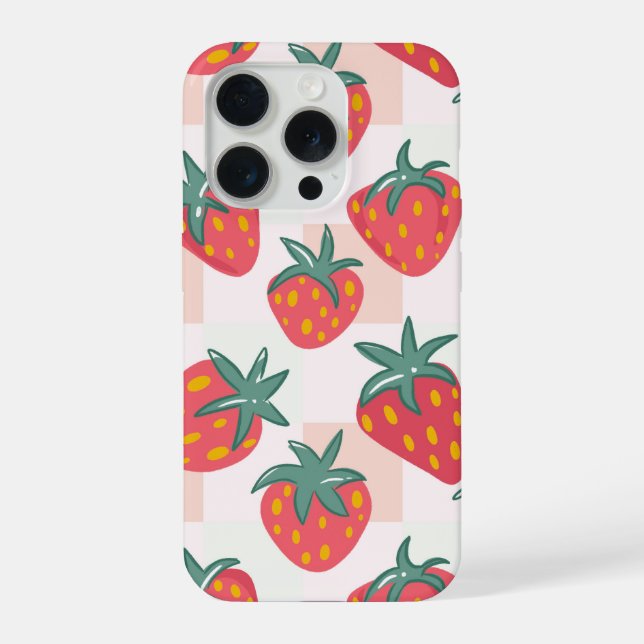 Funda Para iPhone Dulce Patrón de Fresa Pastel – Suave Gingham (Reverso )