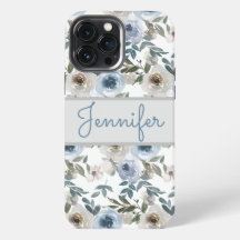 Duste Blue Gray Watercolor Floral Nombre personali