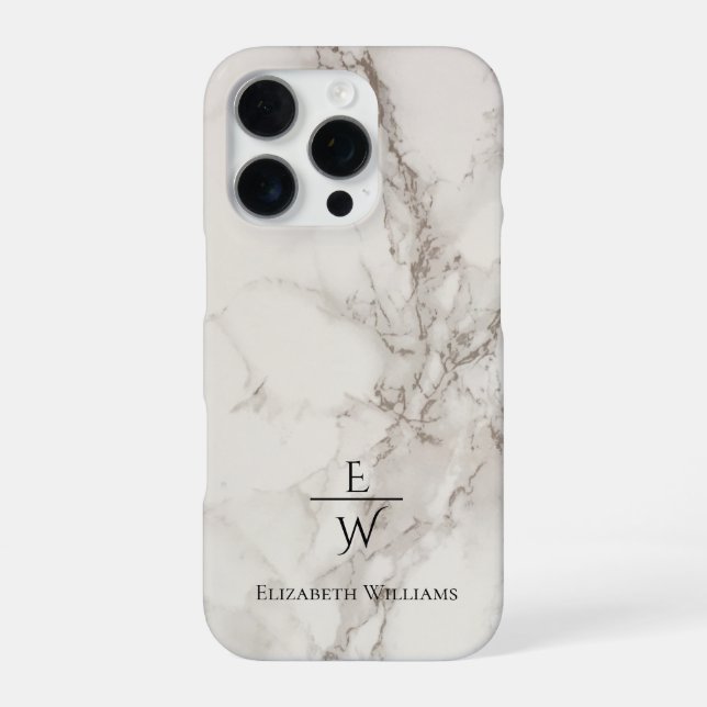 Funda Para iPhone Dusty black and white marble glitter personalized  (Reverso)