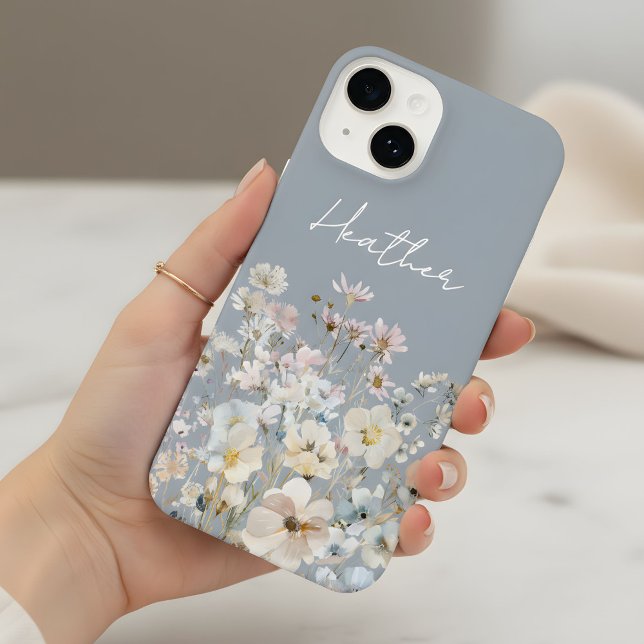 Funda Para iPhone Dusty Blue Wildflower Personalized  (Subido por el creador)