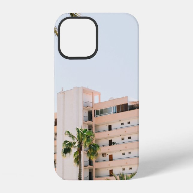 FUNDA PARA iPhone EDIFICIO DE HORMIGÓN BLANCO JUNTO A PALMERA VERDE  (Reverso )