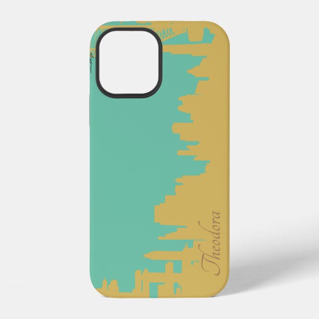 Funda Para iPhone Edificios abstractos de oro y turquesa (Reverso )