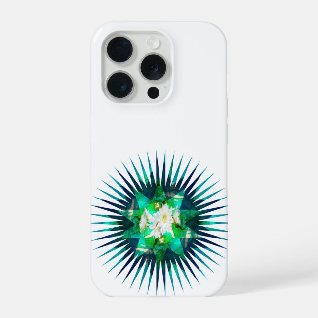 Funda Para iPhone Efecto caleidoscopio de flor de cactus Aqua,  (Reverso )