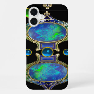 FUNDA PARA iPhone 16 PLUS EFECTO DE ÓPALO AZUL VERDE ABSTRACTO CON PIEDRAS P