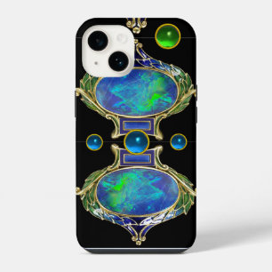 FUNDA PARA iPhone 14 EFECTO DE ÓPALO AZUL VERDE ABSTRACTO CON PIEDRAS P