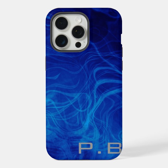 Funda Para iPhone Efecto único azul eléctrico monogramado (Reverso )